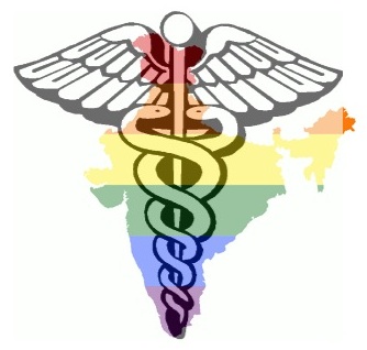 hippocratic logo medicine with rainbow india background