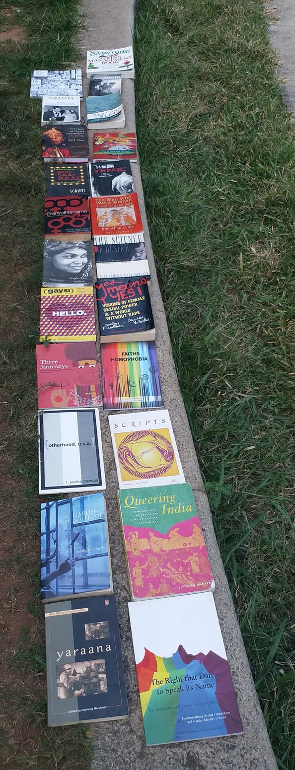 Queer-themed books spread out at the amphitheatre in Semmozhi Poonga, Chennai: 2020. 